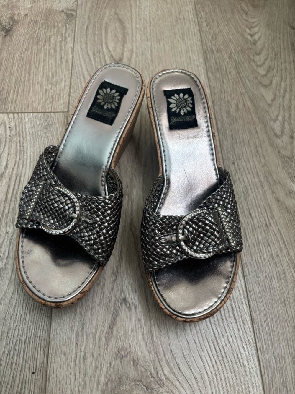 Yellow Box Woven Metallic Slide Sandals - Silver